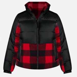 Columbia Black & Red Buffalo Plaid Puffer Jacket